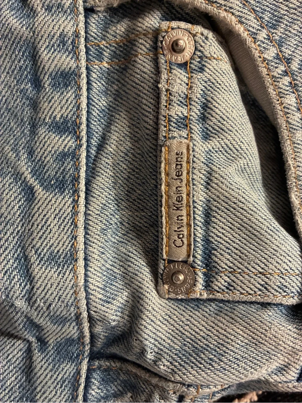 Calvin Klein Light Blue Denim Shorts with Leather Patch - Picture 3 of 8